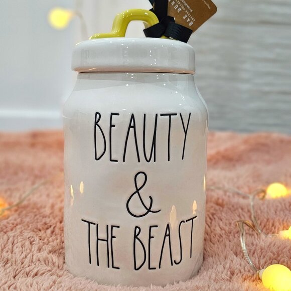 NWT Rae Dunn Beauty & The Beast Cookie Jar - White and Yellow - Picture 1 of 6